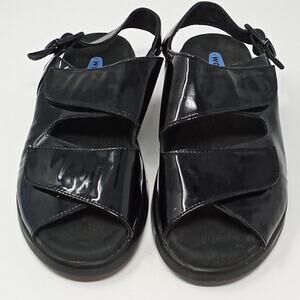 Wolky Nimes Women's Black Patent Leather Platform Sandals Size 6.5